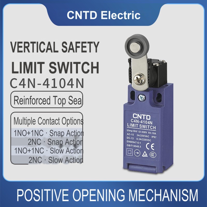 Limit Switch - CNTD C4N-4104N สวิตช์จำกัดความปลอดภัยแนวตั้ง ลูกบอลเรซิน ก้านสวิงโลหะ ตัดวงจรบังคับ